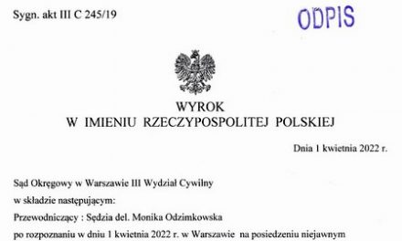 Wyrok Sądu Okręgowego w Warszawie  1.04.2022 r., sygn. III C 245/19